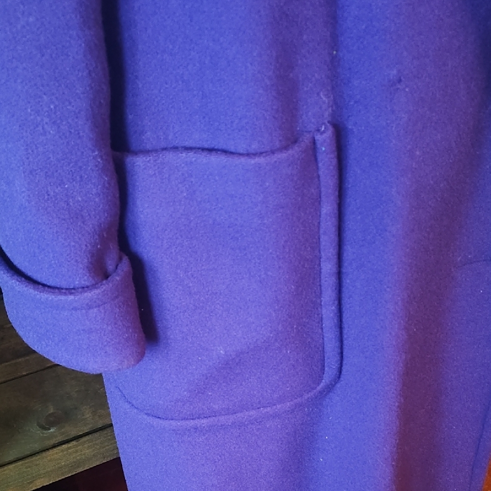 Long Purple Wool-Blend Trench Coat with Patch Pockets - Picture 4 of 5